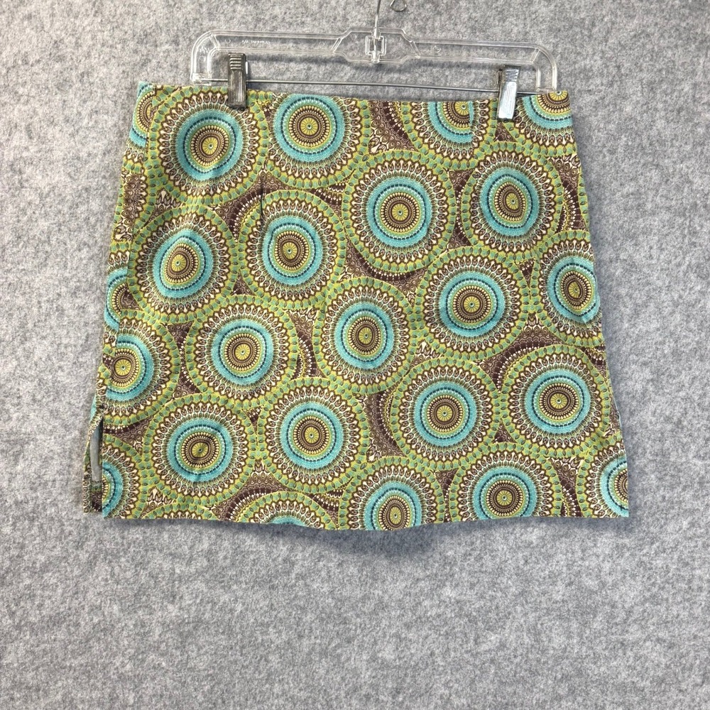 Bamboo Traders Womens Medallion Print Skort Green Turquoise Brown Size 12